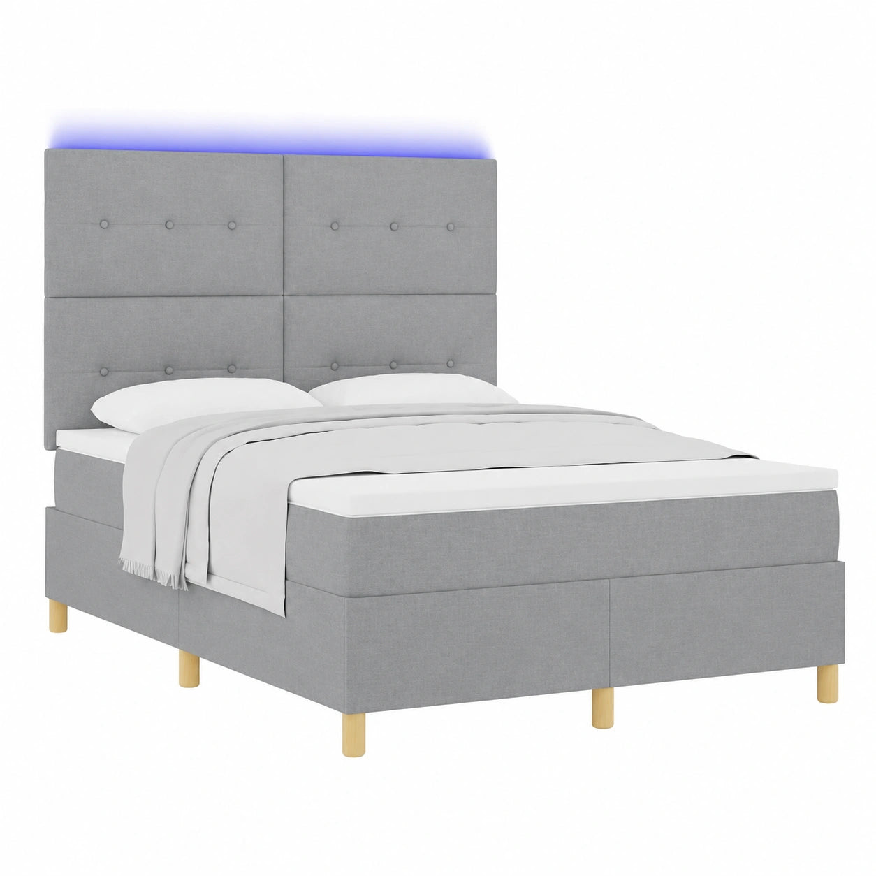 Cama Moderna de Tela Gris Claro con Tiras LED y Cabecero 140x200 cm