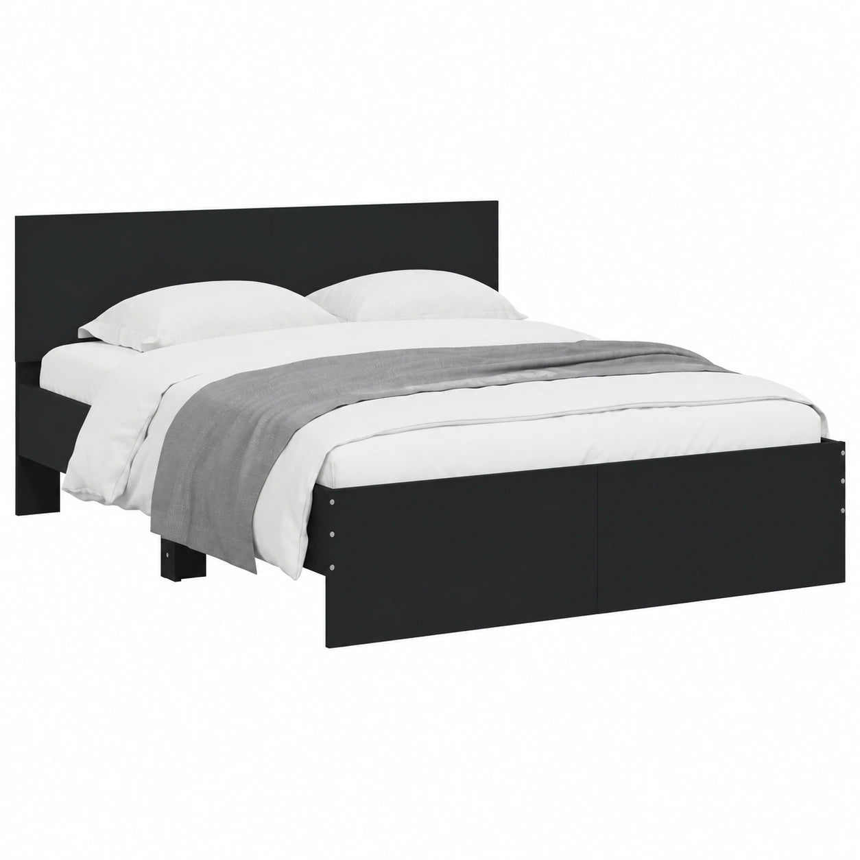 Cama Doble Negra con Cabecero 150x200 cm para Dormitorio