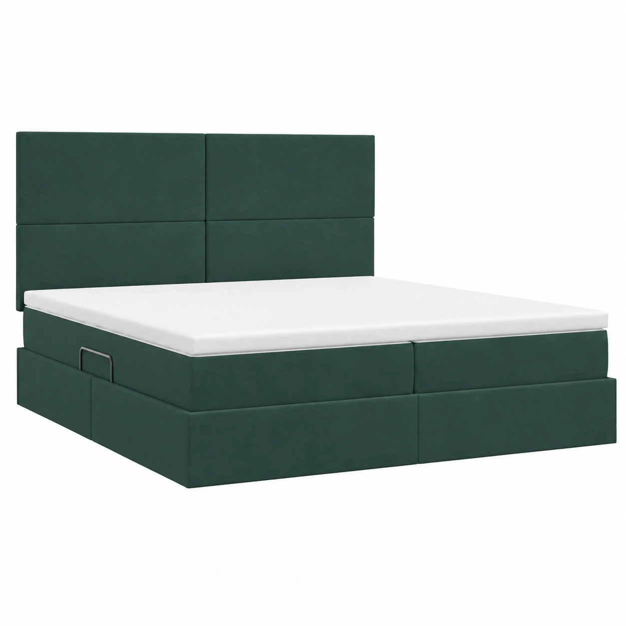 Cama super king size verde oscuro con luces LED y almacenamiento hidráulico USB, diseño moderno