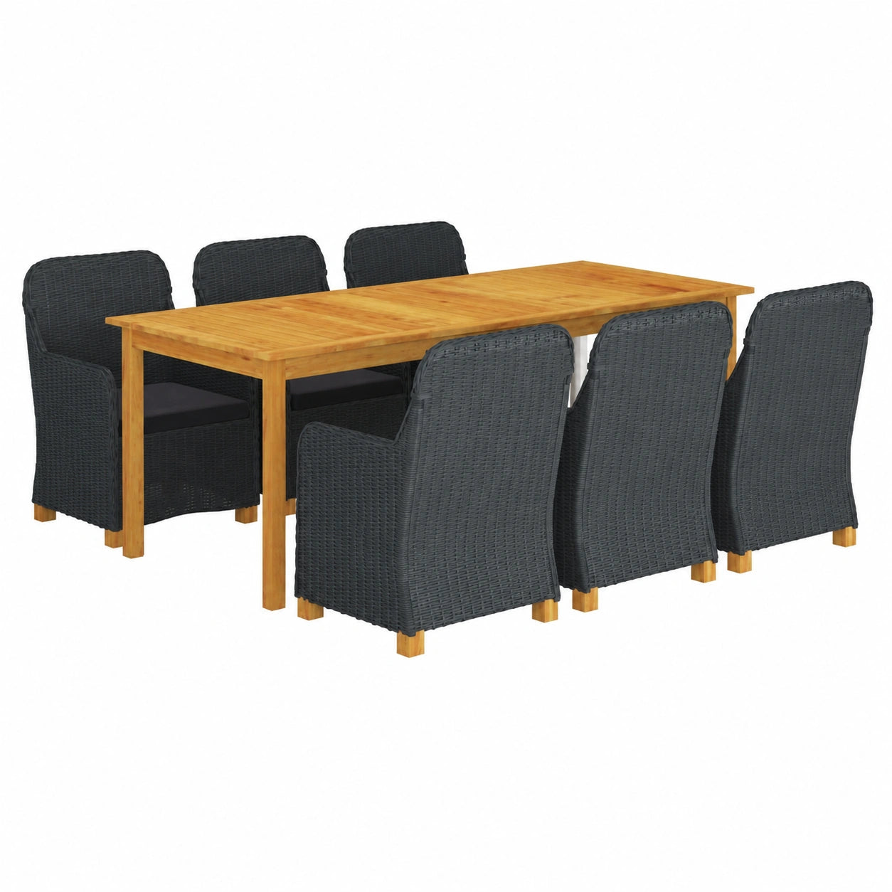 Conjunto de Muebles de Jardín 7 Piezas, Acacia y Ratán, Gris Oscuro