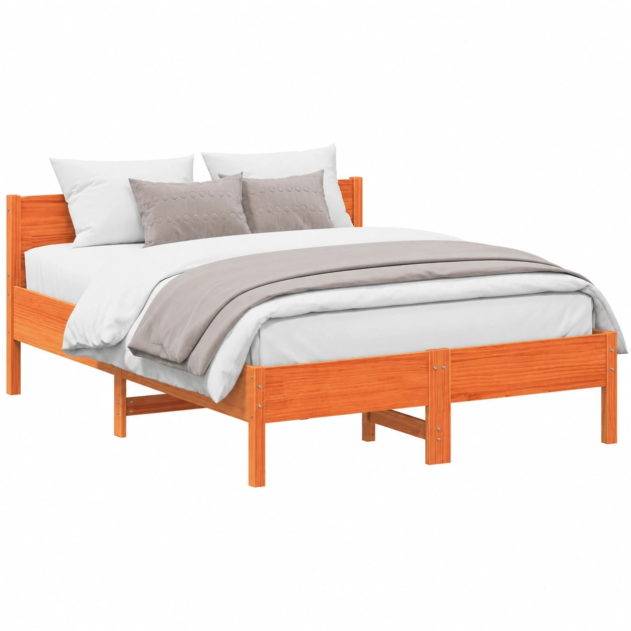 Homgoday Estructura de Cama de Madera Maciza de Pino 140x200 cm con Acabado Cera Marrón para Dormitorio