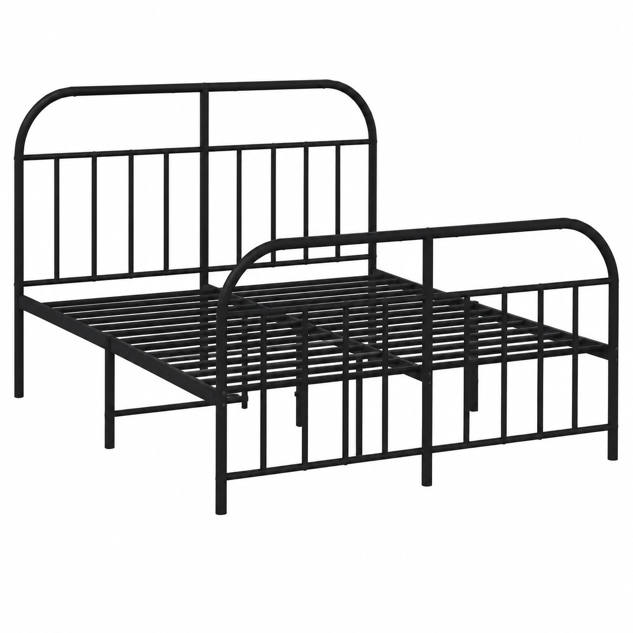 Estructura de Cama Negro de Metal 140x190 cm con Cabecero y Estribo