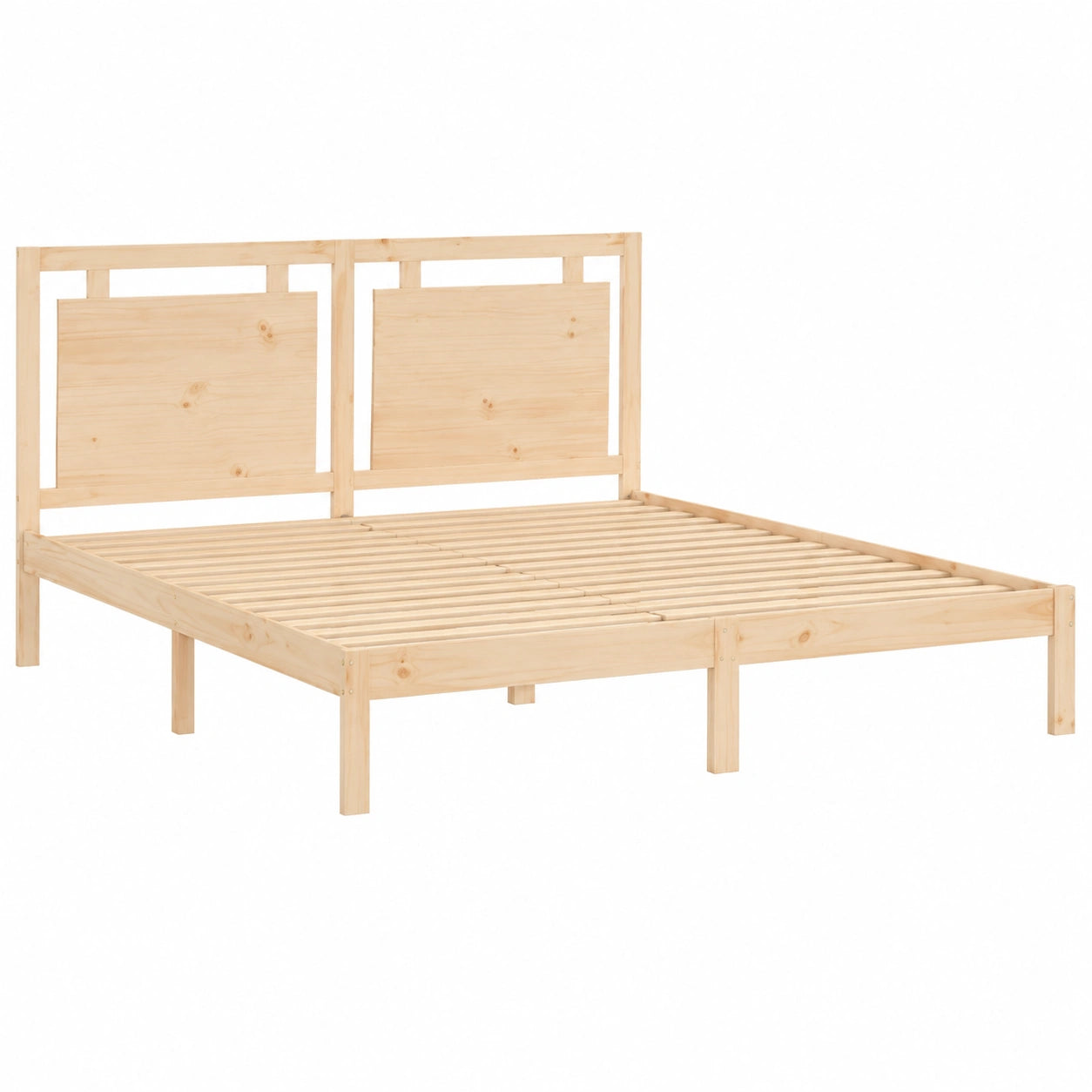 Estructura de Cama Queen Size de Pino, 160x210 cm, con Somier y Cabecero, Diseño Robusto para Descanso Óptimo