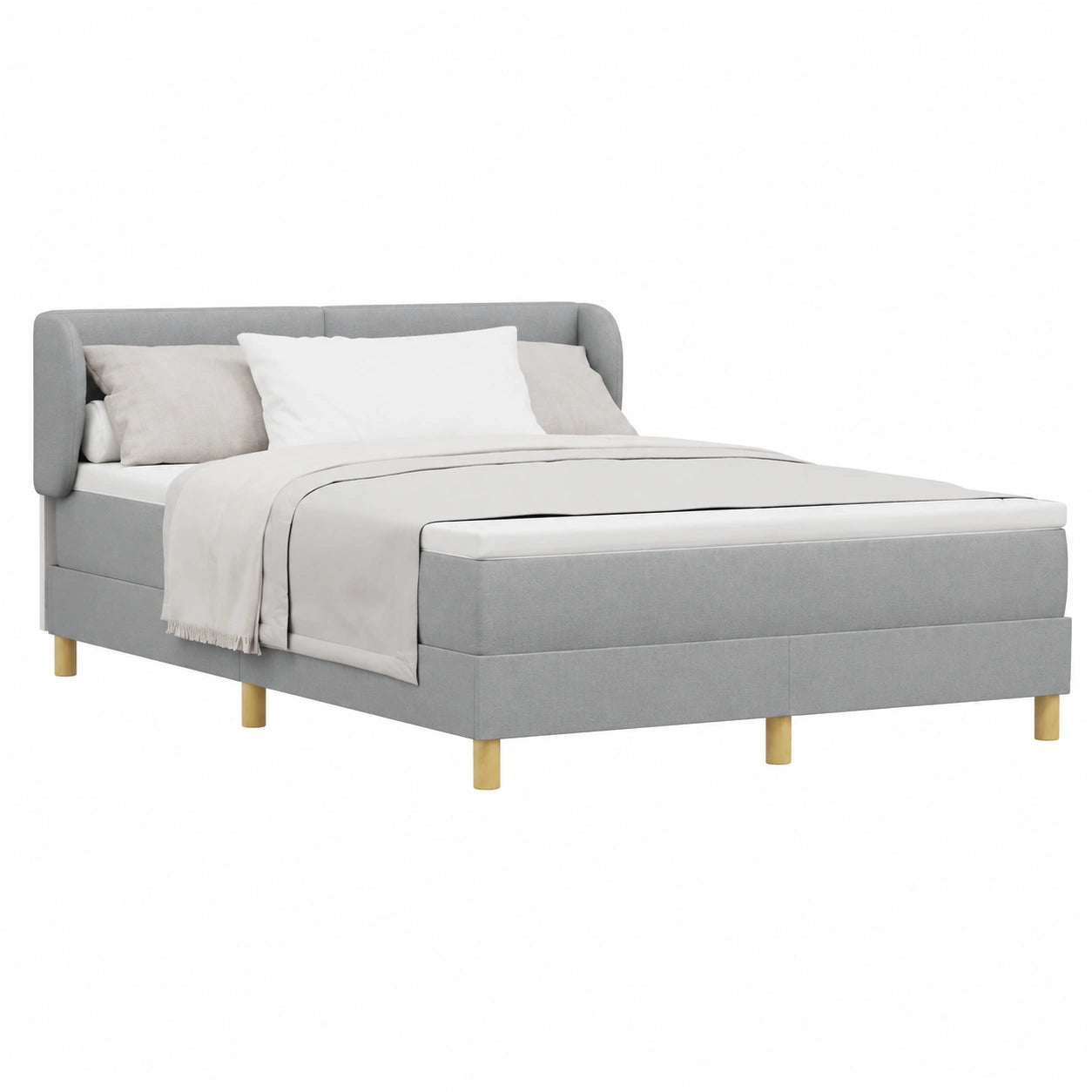 Cama King Size Gris Claro con Colchón y Cabecero Ajustable 160x200 cm