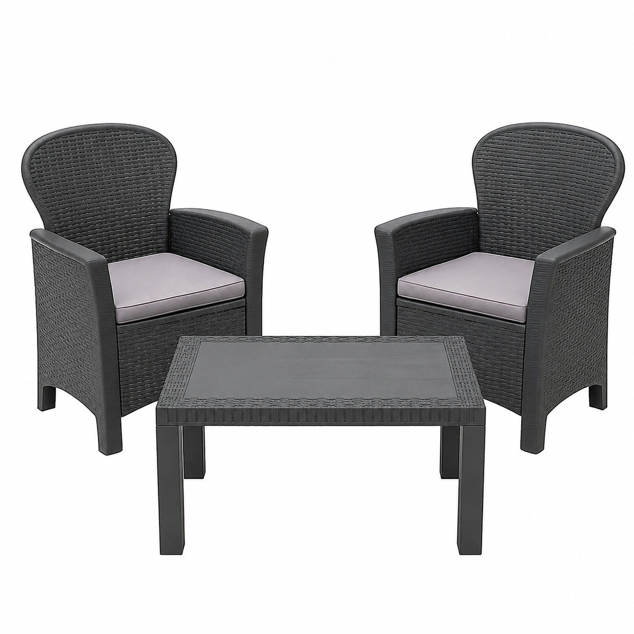Conjunto de Muebles de Ratán para Jardín Akita - Sofá de 2 Plazas, Sillones y Mesa Gris Antracita
