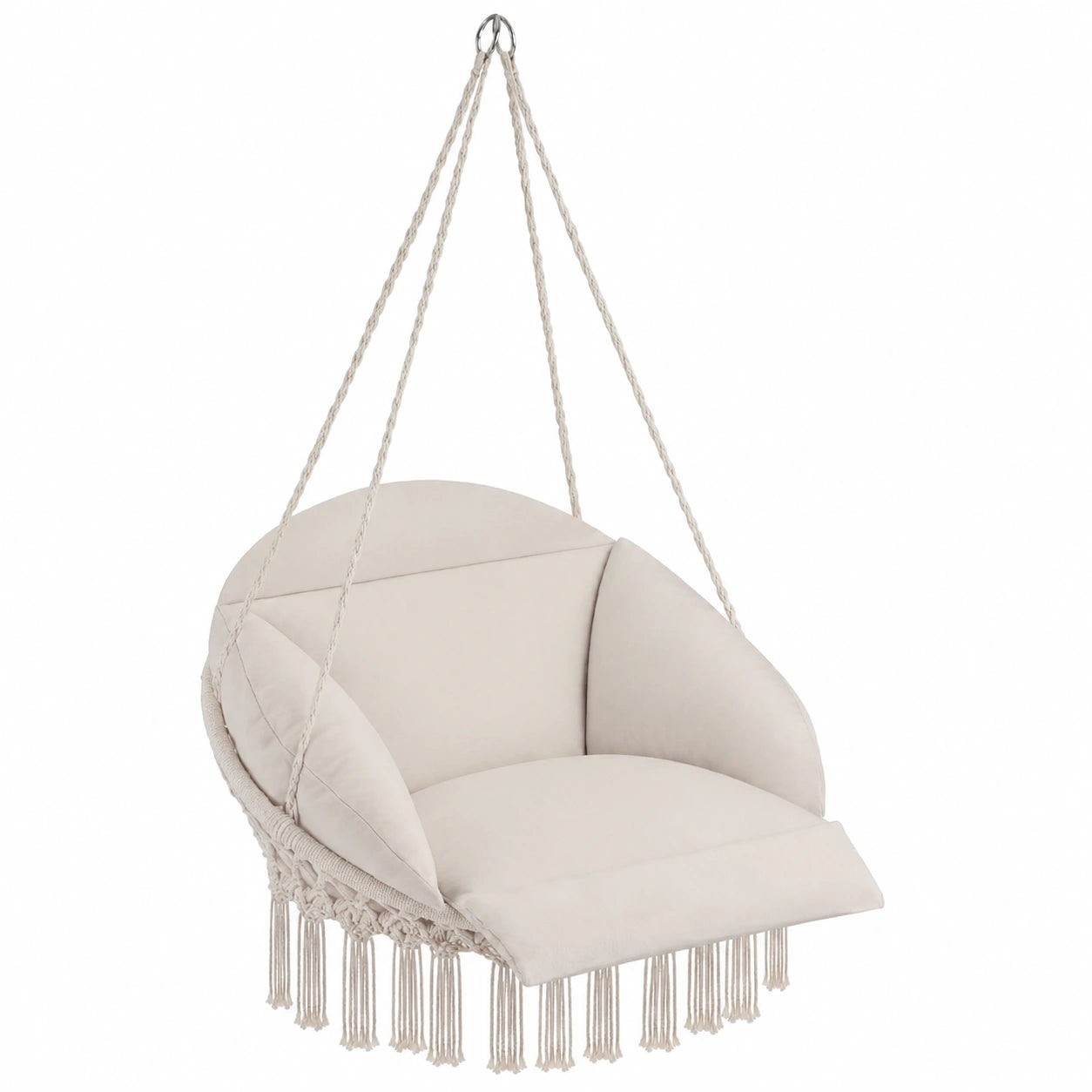 Silla Colgante Boho tectake® con Cojines Gruesos y Borlas, Ø 80 cm, Interior/Exterior, Soporta hasta 160 kg - Beige