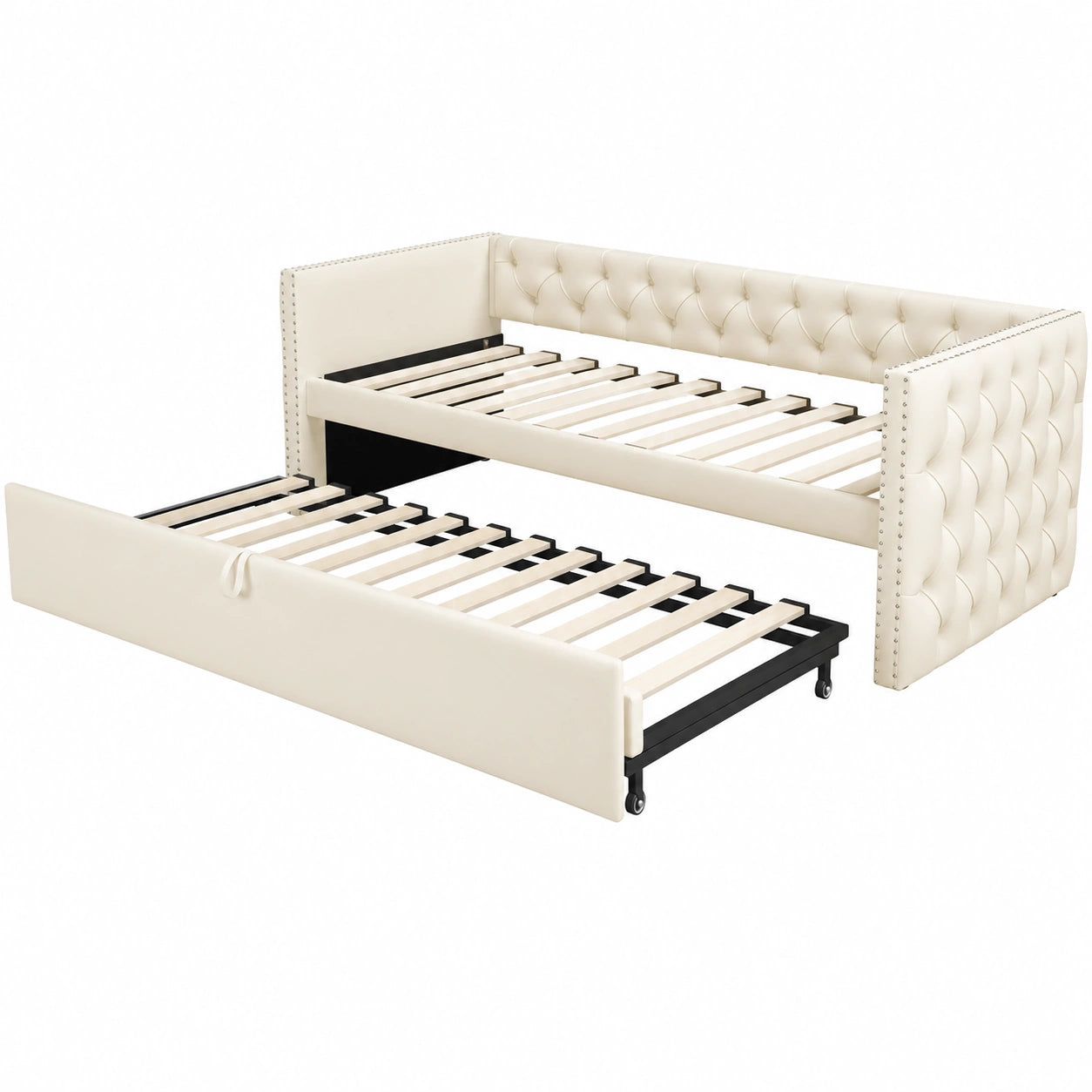 Sofá Cama Multifuncional 90x200 cm Convertible en Doble 180x200 cm de Terciopelo Beige