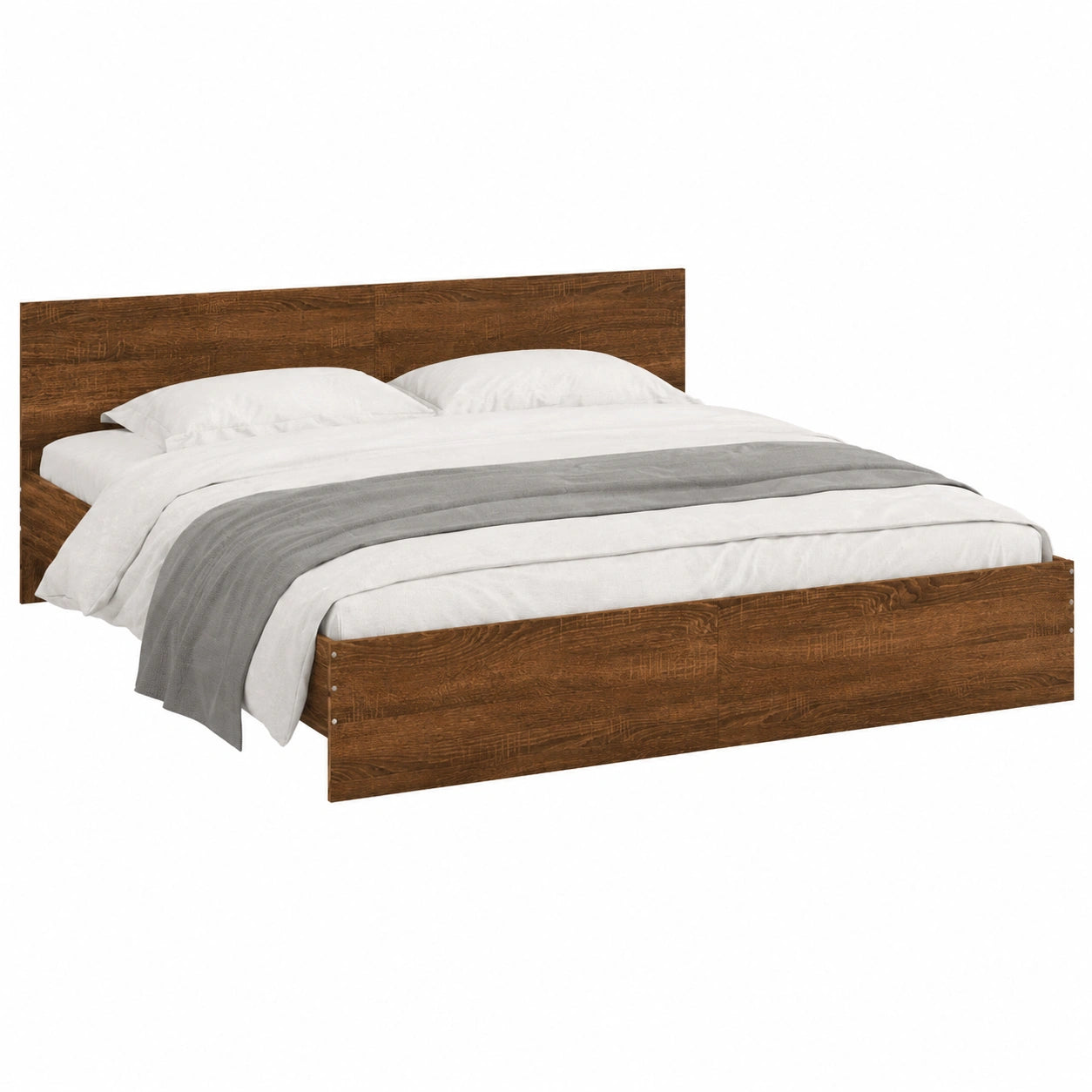 Cama Doble Brokky 200x200 con Cabecero y Luces LED, Estructura de Madera, Marrón Roble