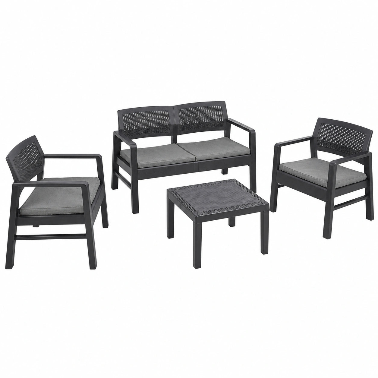 Conjunto de Muebles de Jardín de Ratán, Color Antracita, 4 Piezas