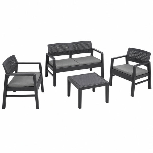 Conjunto de Muebles de Jardín de Ratán, Color Antracita, 4 Piezas
