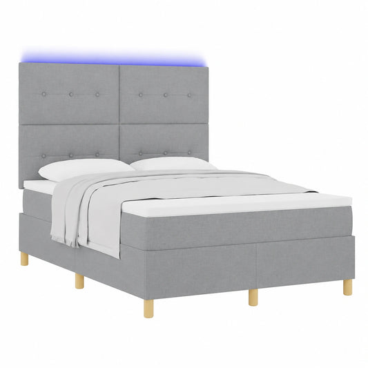 Cama Moderna de Tela Gris Claro con Tiras LED y Cabecero 140x200 cm