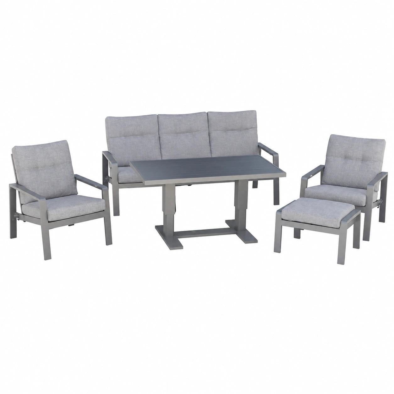 Conjunto de Jardín YOEVU de 5 Plazas con Sillón Reclinable y Mesa Multiusos, Aluminio Gris Resistente al Clima