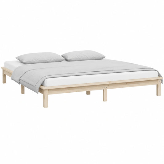 Cama King Size de Pino Macizo con Iluminación LED RGB