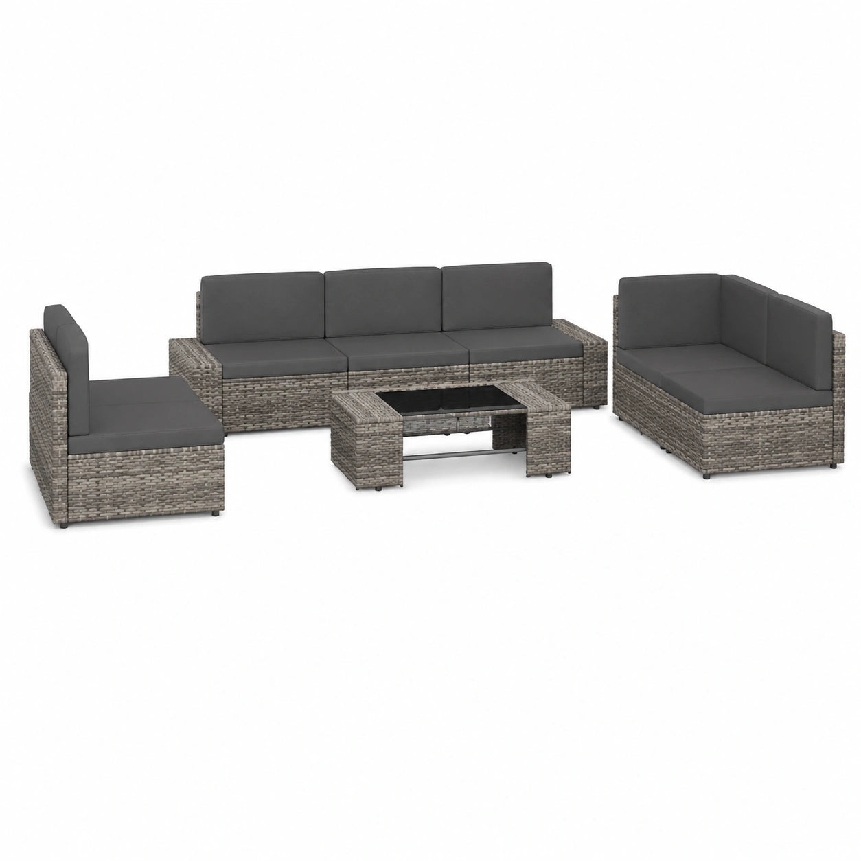 Conjunto de Muebles de Jardín de Poliratán Gris, Resistente al Clima, Ideal para Terraza y Balcón, Incluye Mesa de Café