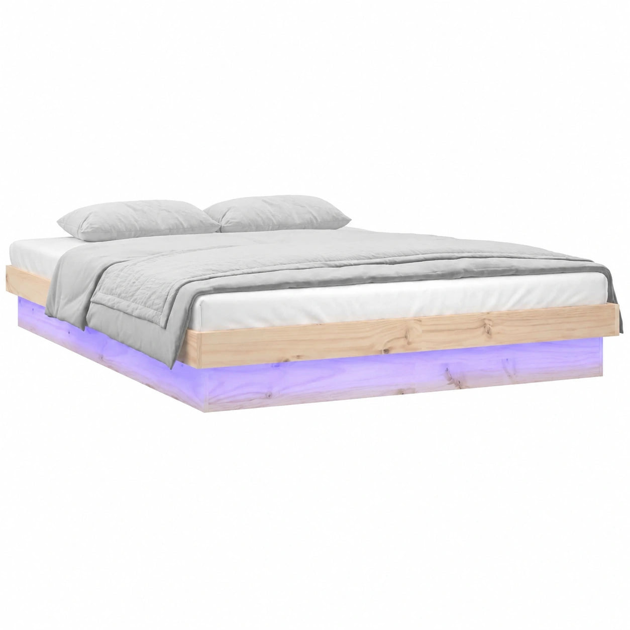 Cama King Size con Luces LED, Somier de Madera Maciza para Adultos y Niños, Montaje Sencillo, 150x200 cm