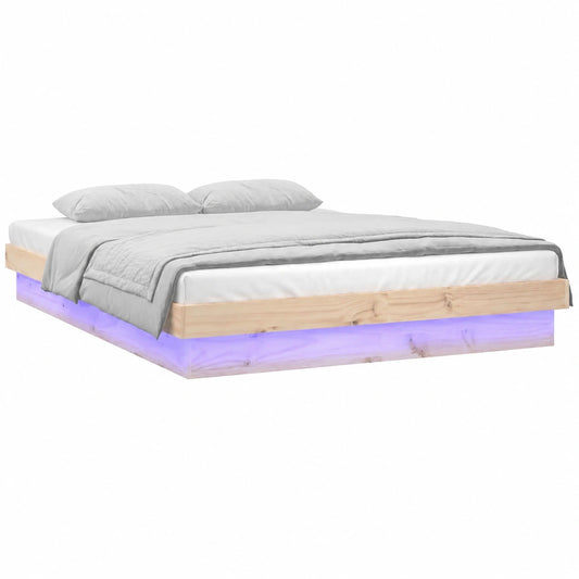 Cama King Size con Luces LED, Somier de Madera Maciza para Adultos y Niños, Montaje Sencillo, 150x200 cm