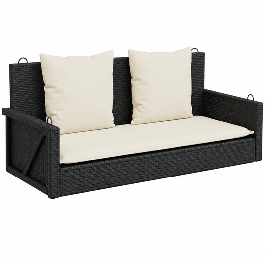 Columpio de Jardín con Cojines de Ratán Sintético Negro 119x56x48 cm