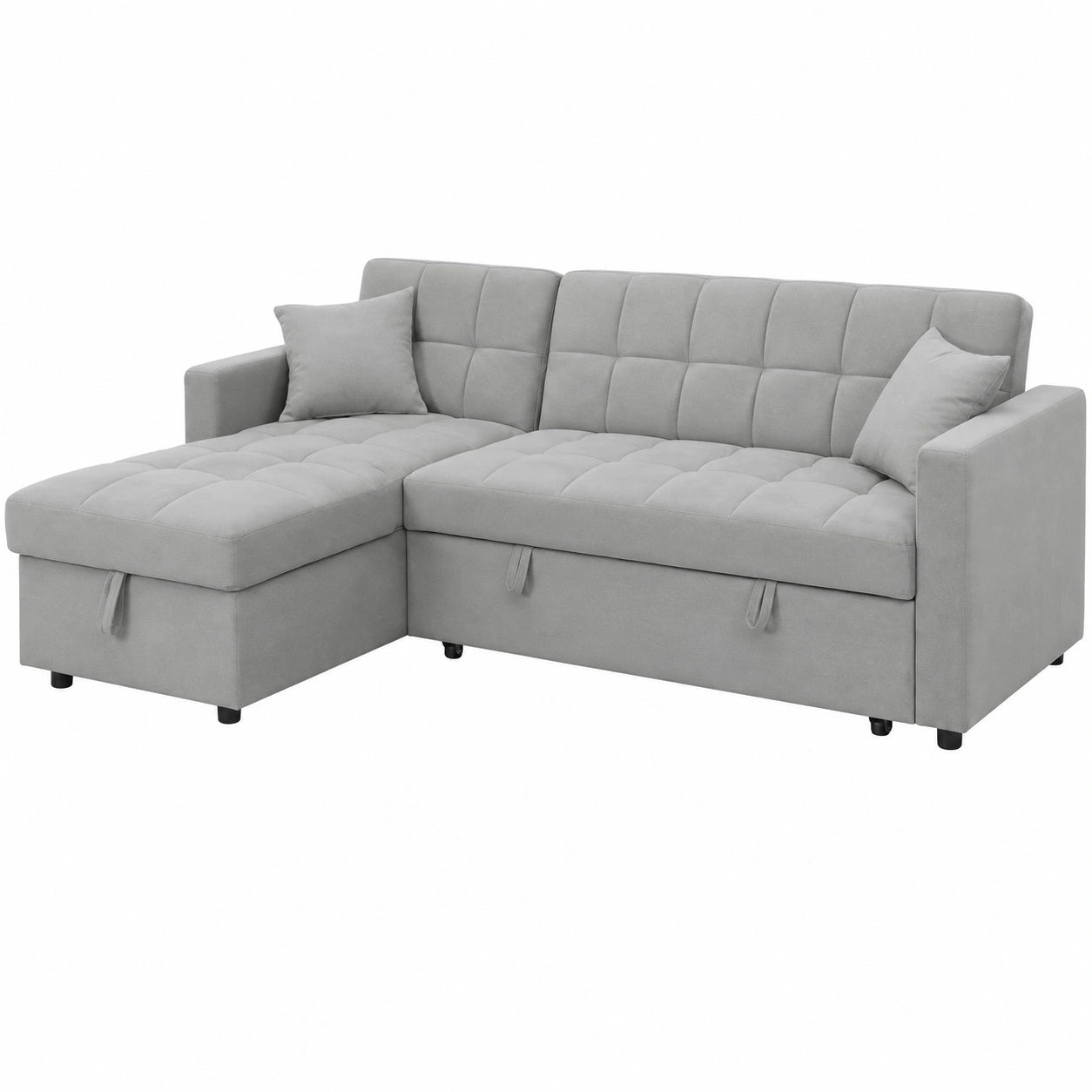 Sofá Cama Rinconera Reversible 3 Plazas con Almacenaje, Tapizado Terciopelo Gris, Estructura de Pino, 210 x 145 cm