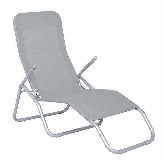 Tumbona Reclinable Plegable de Acero y Textileno Gris 170x65x101 cm