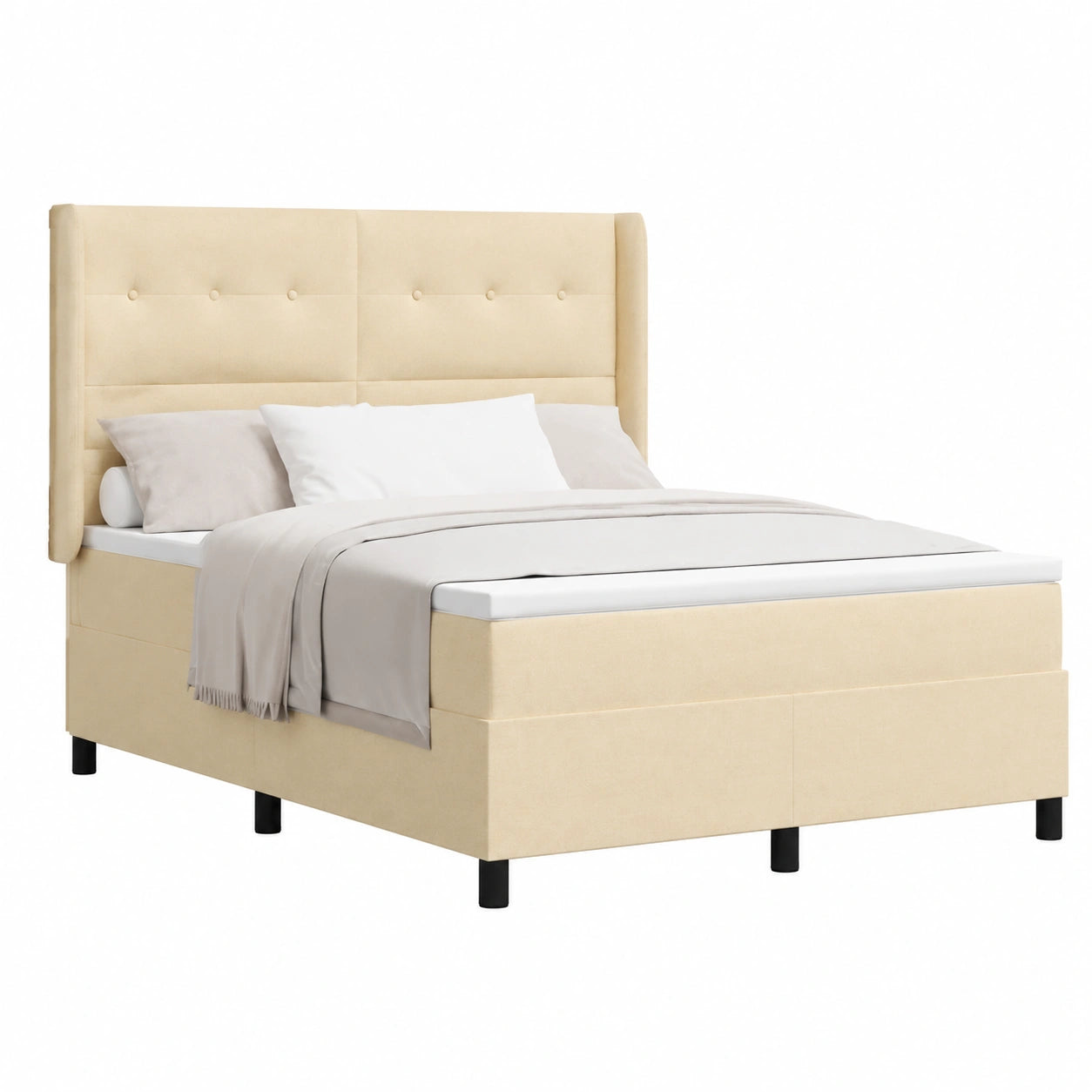 Cama King Size 160x200 cm Con Somier, Tela Crema, Colchón y Cabecero Ajustable, Estructura de Madera Moderna y Resistente
