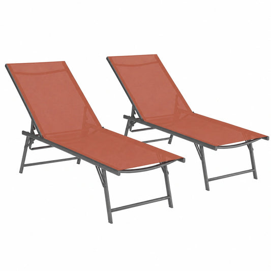 Set de 2 tumbonas reclinables para jardín en acero antracita y tela terracota
