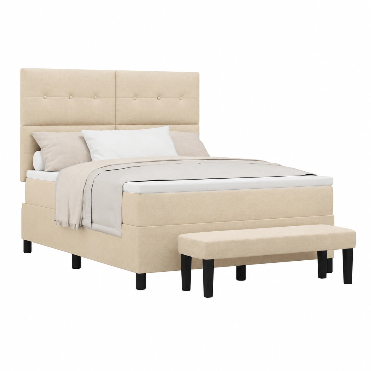 Cama King Size Crema 160x200cm con Somier y Colchón, Cabecero Ajustable
