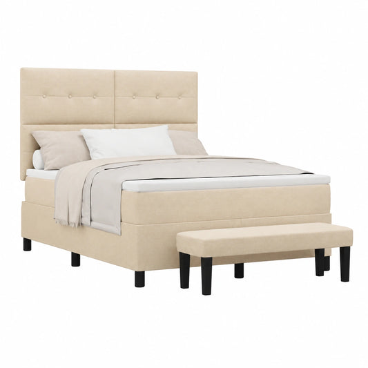 Cama King Size Crema 160x200cm con Somier y Colchón, Cabecero Ajustable