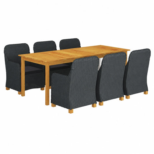 Conjunto de Muebles de Jardín 7 Piezas, Acacia y Ratán, Gris Oscuro
