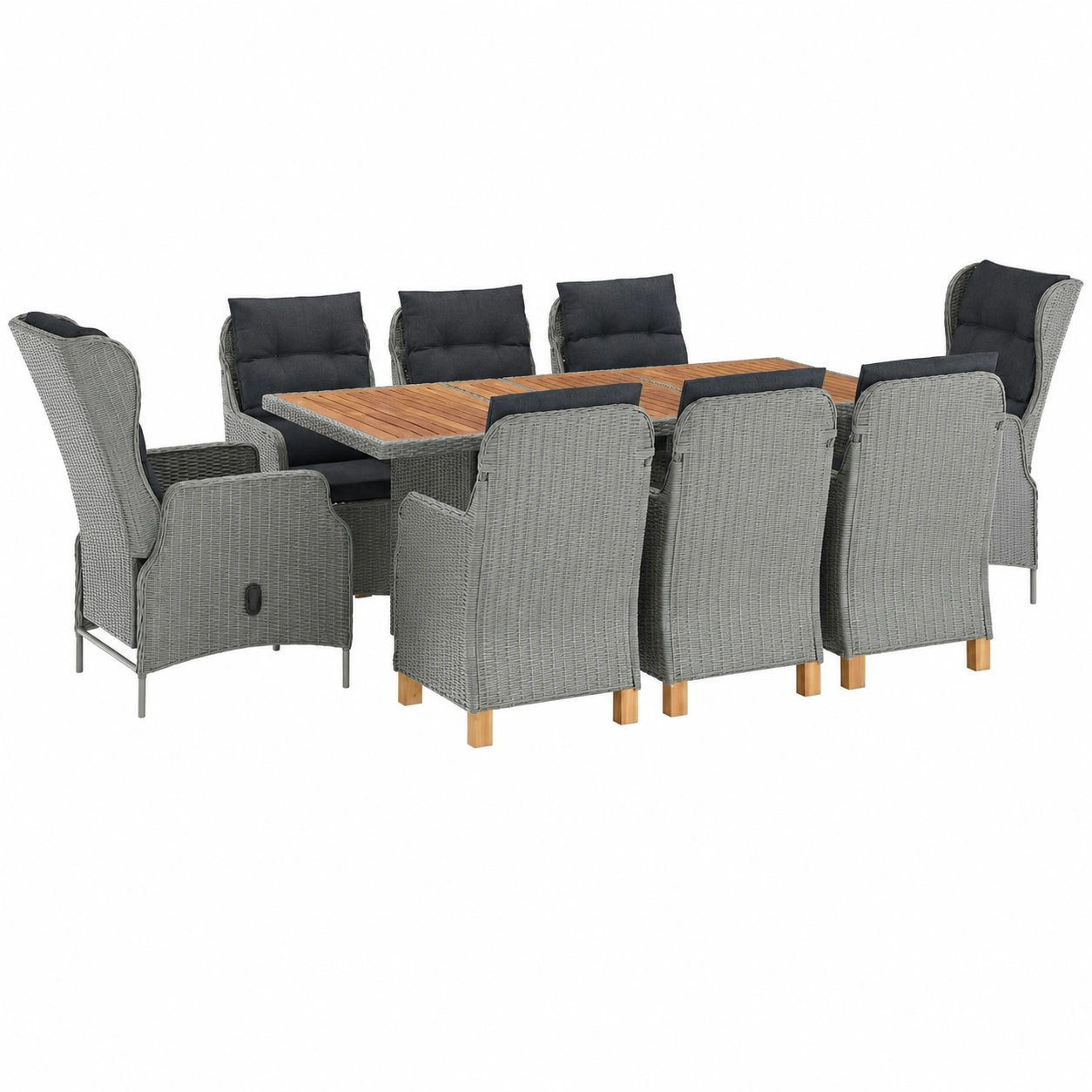 Conjunto de Muebles de Jardín de 9 Piezas con Cojines, Ratán Sintético Gris Claro, Ideal para Balcones y Terrazas