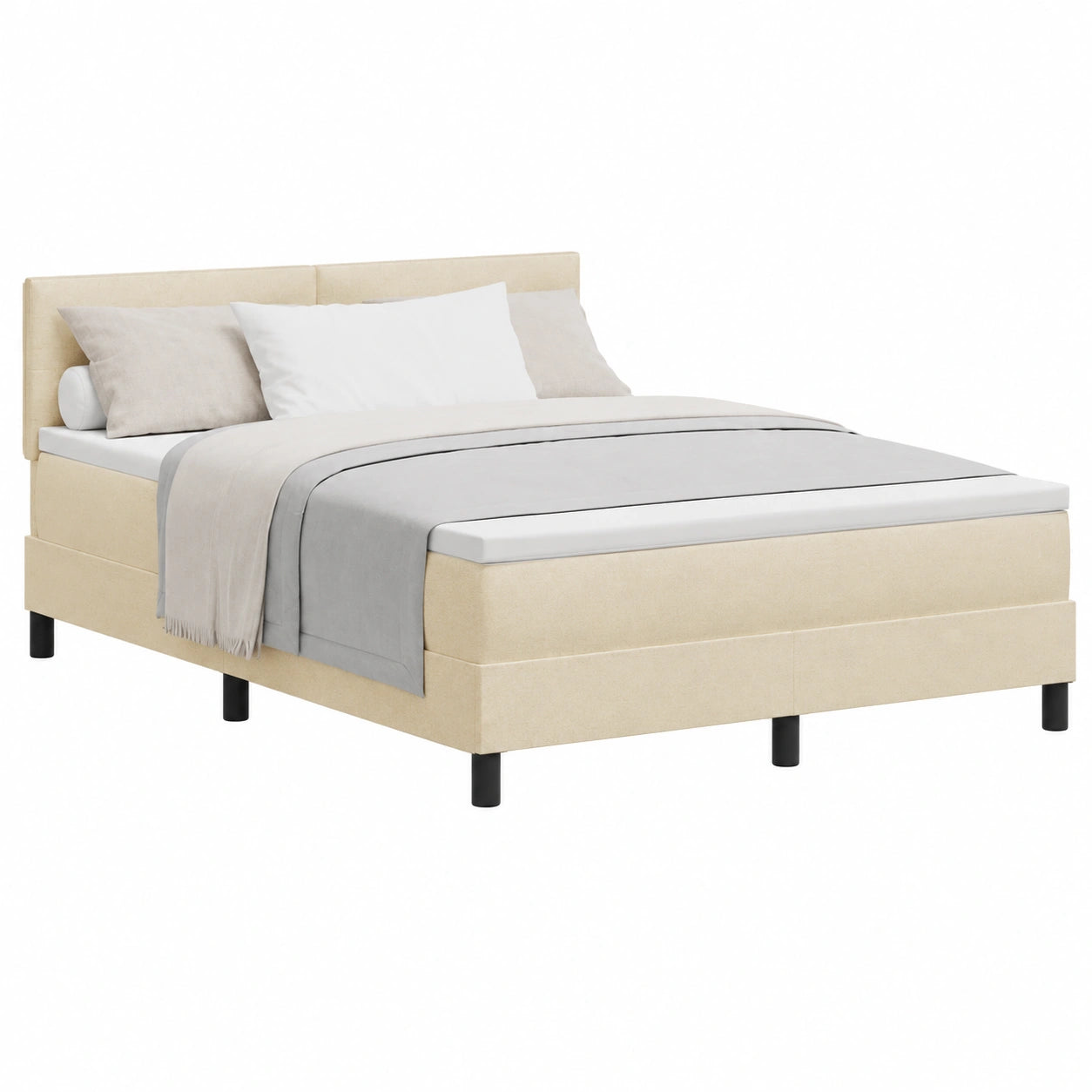 Cama King Size Crema con Cabezal Ajustable, 160x200 cm, Tapizado de Tela y Estructura de Madera