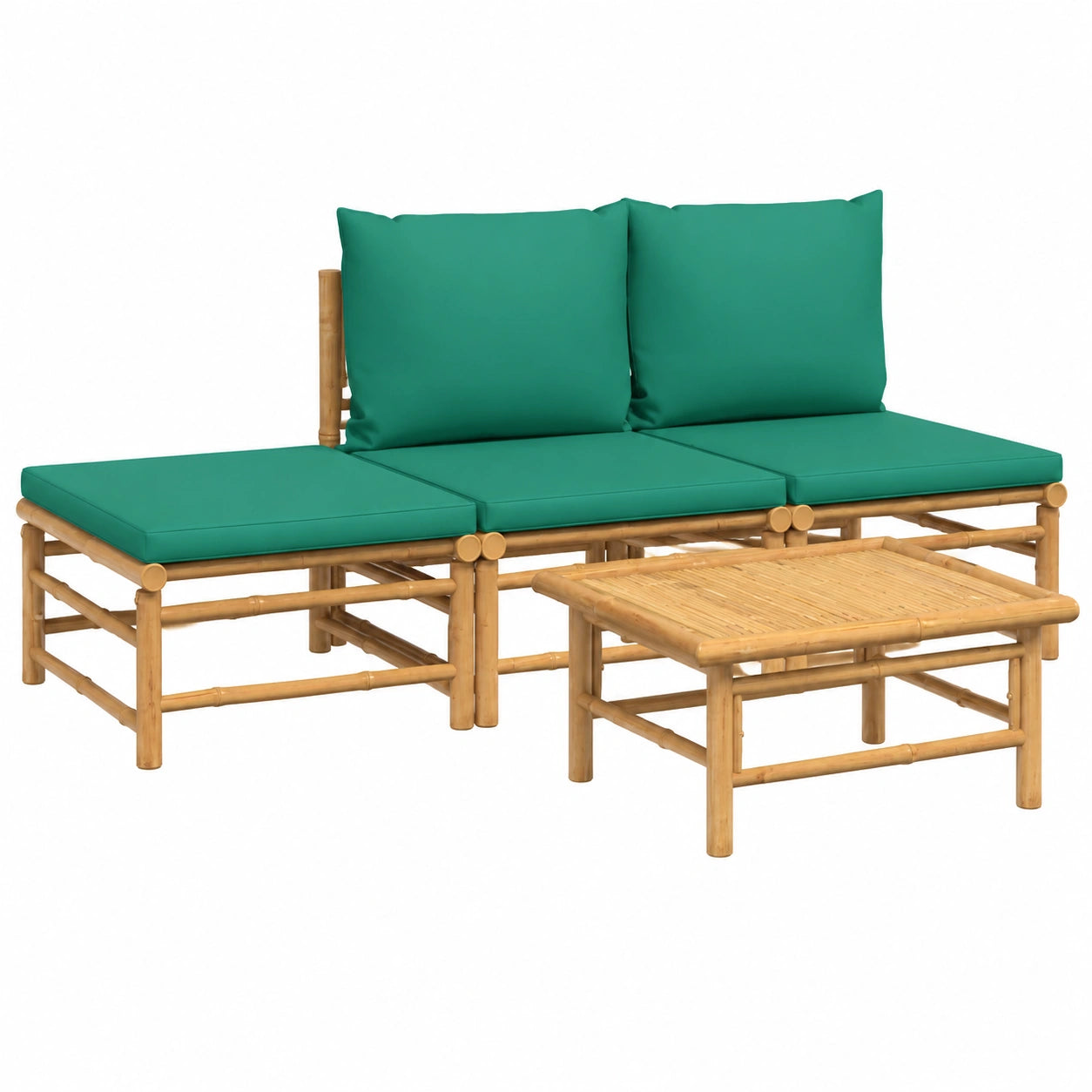 Conjunto de Muebles de Jardín de Bambú con Cojines Verdes, 4 Piezas