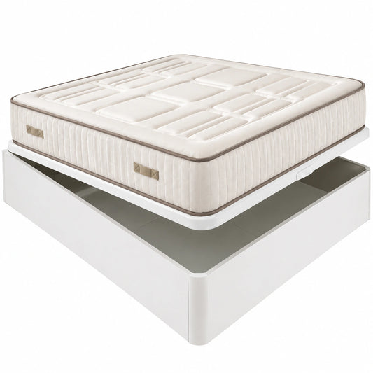 Colchón Viscoelástico Extra Firme 27 cm con Canapé Abatible, Tela 3D Transpirable, Total 34 cm, Blanco, 135x190 cm
