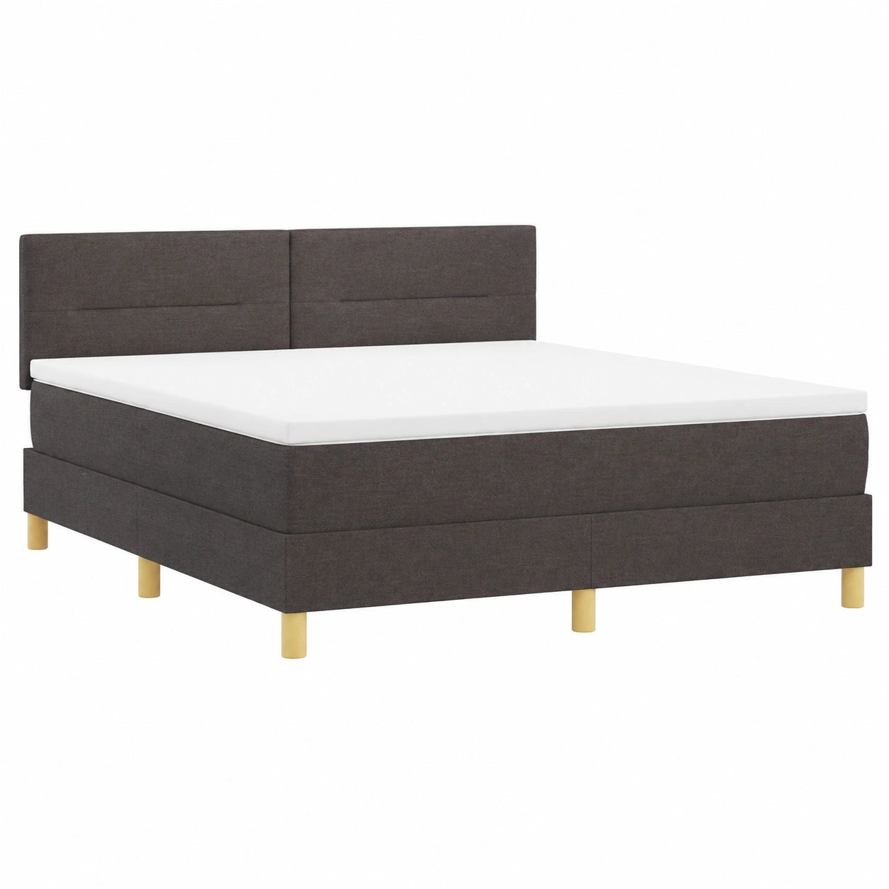 Cama King Size con Somier y Colchón de Tela, Marrón Oscuro, 160x200 cm, Cabecero Ajustable