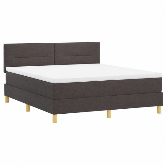 Cama King Size con Somier y Colchón de Tela, Marrón Oscuro, 160x200 cm, Cabecero Ajustable
