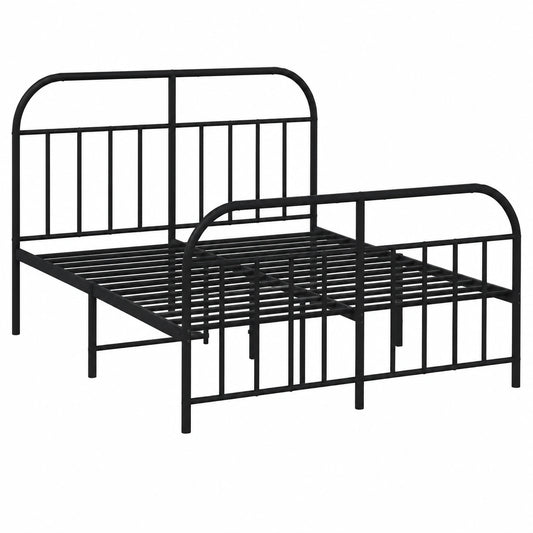 Estructura de Cama Negro de Metal 140x190 cm con Cabecero y Estribo