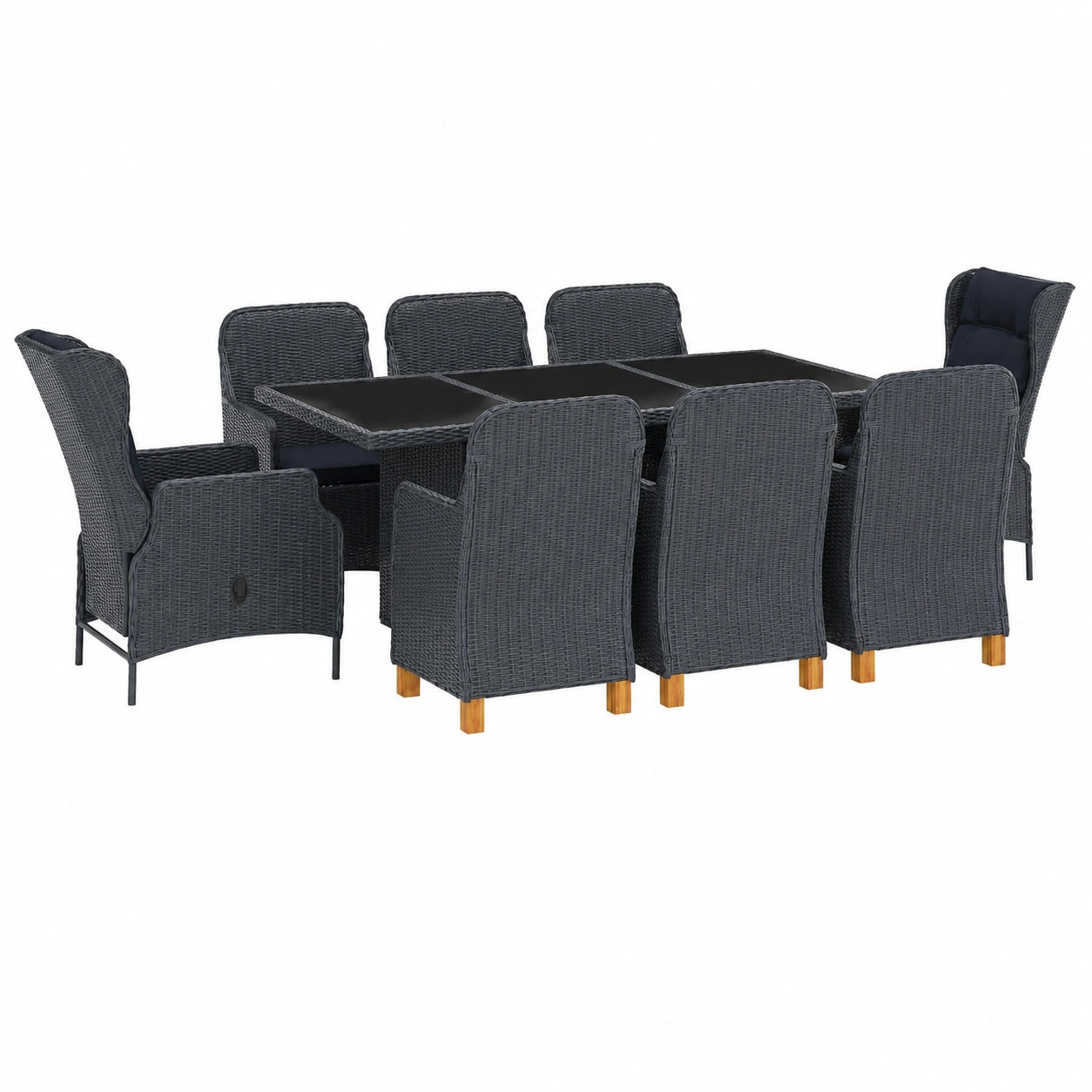Conjunto de Jardín Reclinable de Polirratán Gris Oscuro, 9 Piezas, 200x100 cm