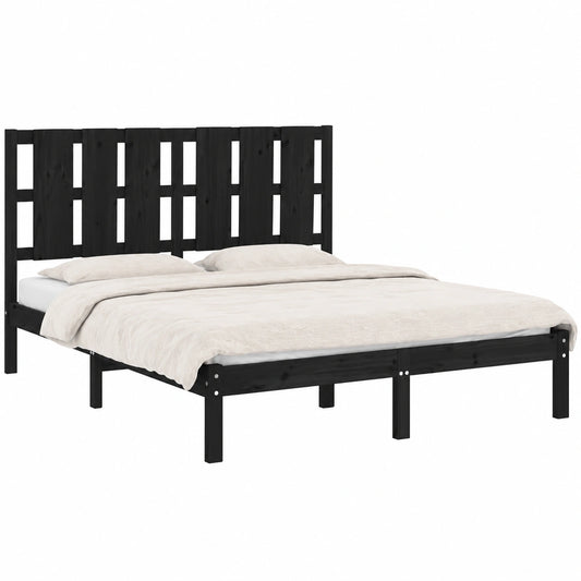 Cama de Madera Maciza King Size 150x200 cm Negro para Dormitorio