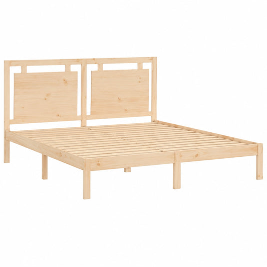 Estructura de Cama Queen Size de Pino, 160x210 cm, con Somier y Cabecero, Diseño Robusto para Descanso Óptimo