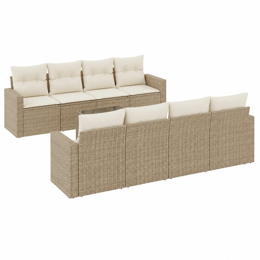 Conjunto de muebles modulares de ratán beige para jardín, terraza y balcón, 9 piezas