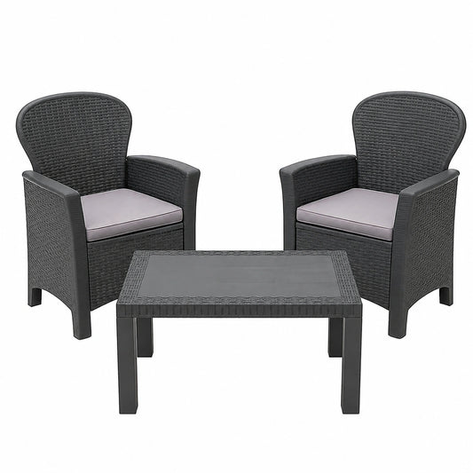 Conjunto de Muebles de Ratán para Jardín Akita - Sofá de 2 Plazas, Sillones y Mesa Gris Antracita