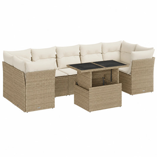 Conjunto de Muebles de Jardín de 8 Piezas de Ratán Sintético con Mesa Ajustable para Exterior