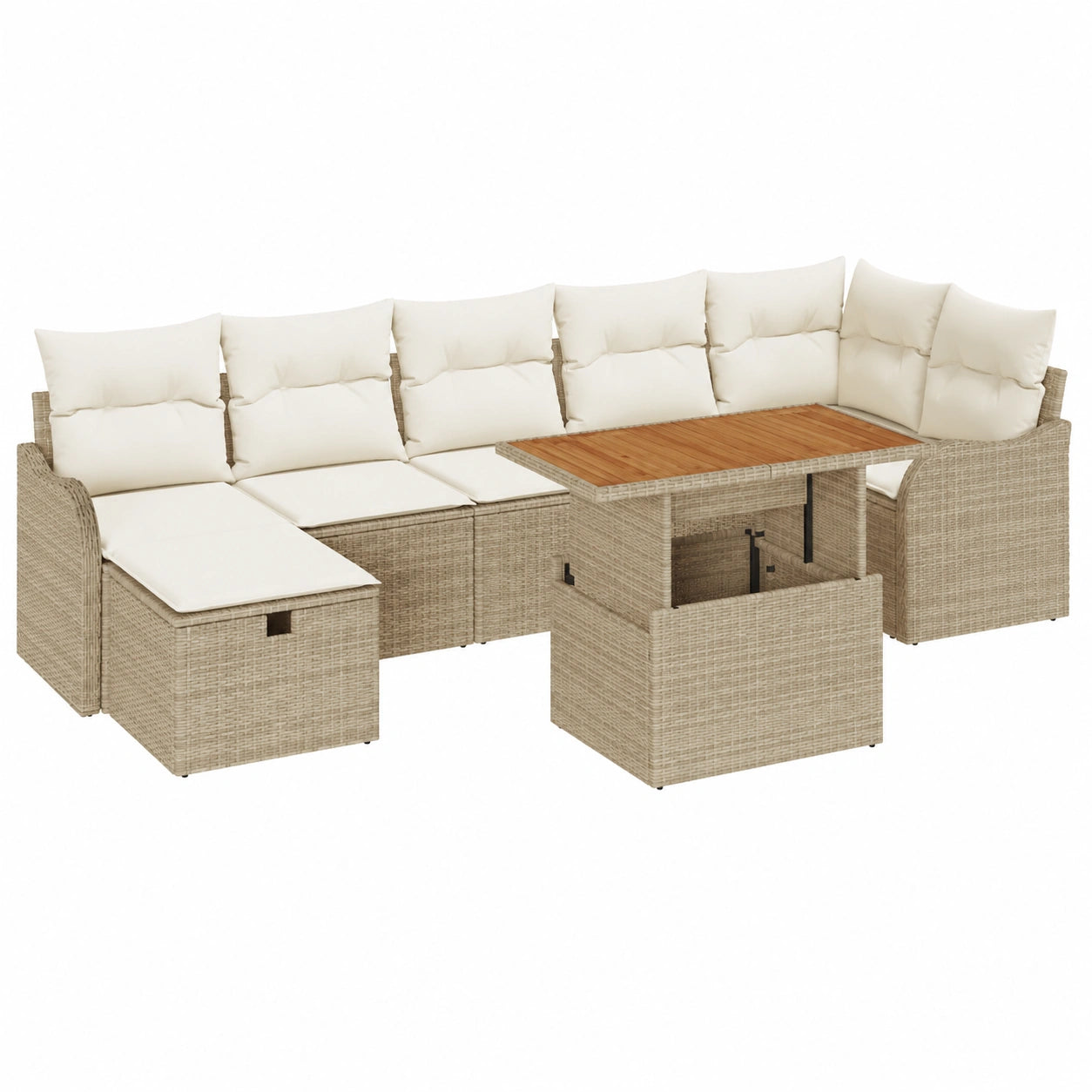 Conjunto de muebles de jardín 8 piezas, ratán sintético beige, modular e impermeable, para patio, balcón, terraza