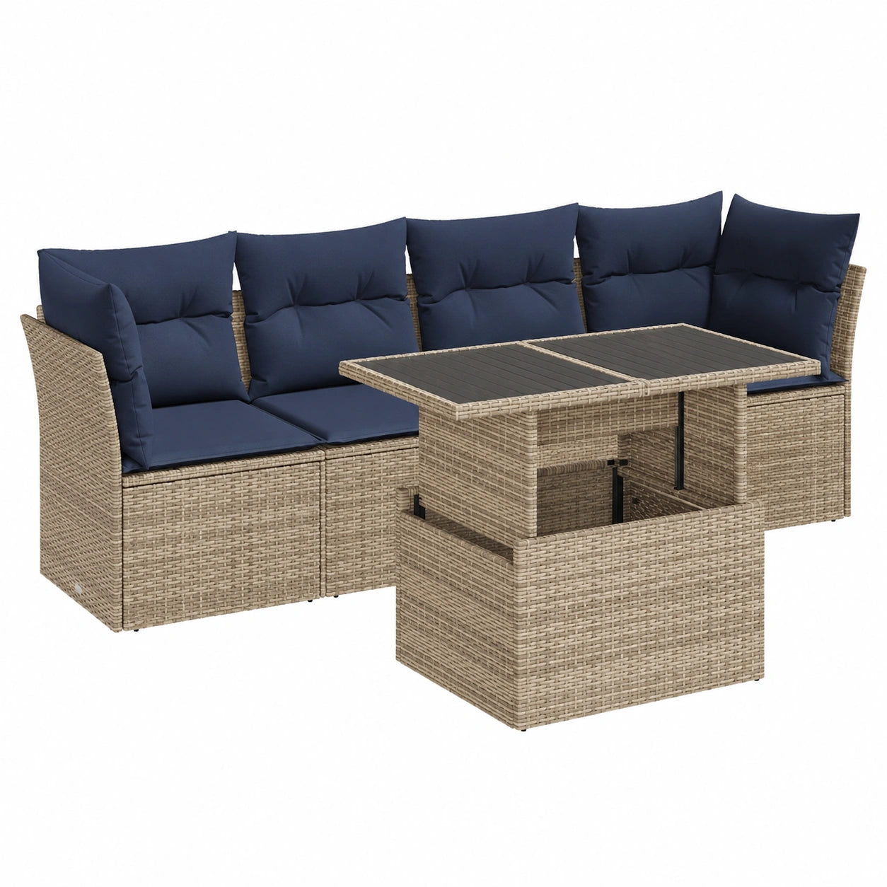 Conjunto de muebles de jardín de 5 piezas en polirratán gris con almacenamiento y cojines, resistente a UV