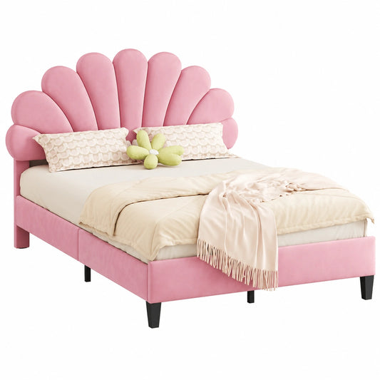 Cama de Terciopelo Rosa 140x200 cm con Somier y Cabecero Elegante