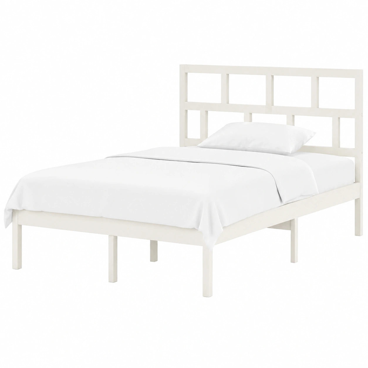 Cama de Madera Maciza Blanca King Size 150x200 cm para Dormitorio