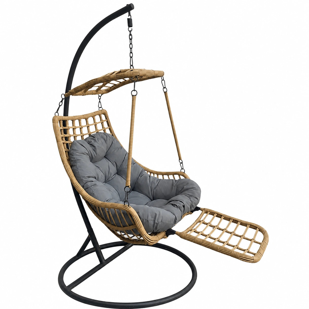 Silla Colgante con Soporte y Cojín Ergonómico, Diseño Boho para Interiores y Exteriores, Estructura de Acero Aleado, Color Gris Beige