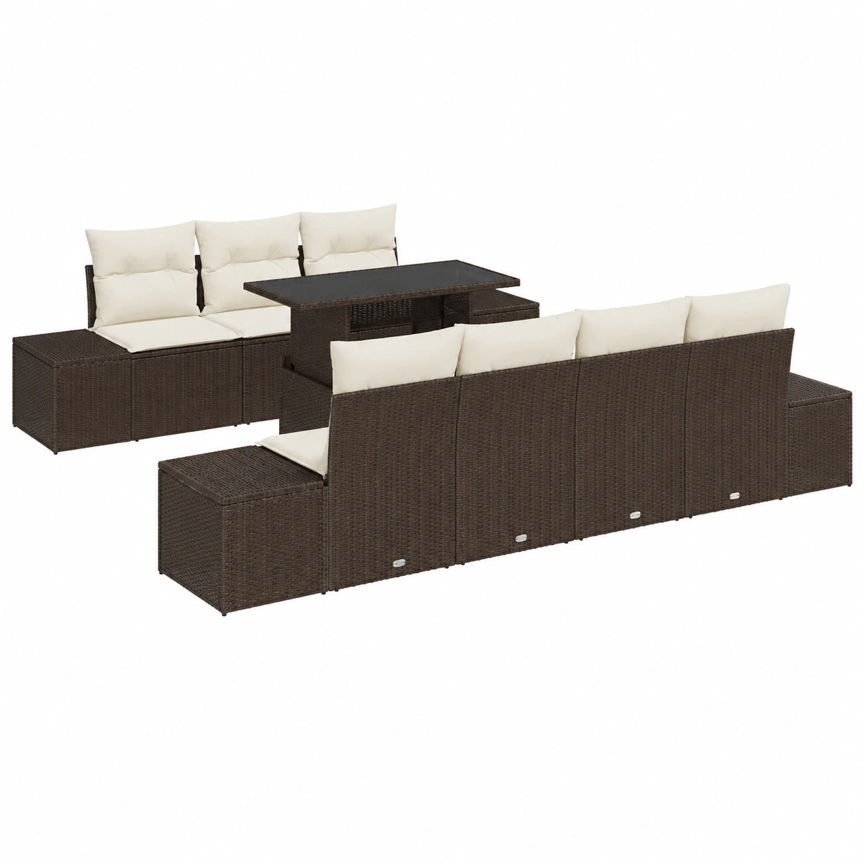 Conjunto Modular de Sofás de Jardín en Polirratán Marrón/Crema Resistente UV para Terraza