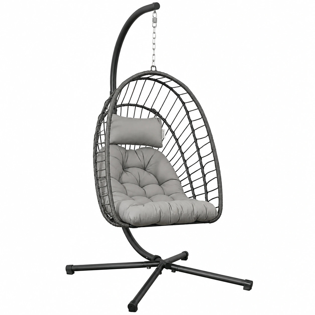 Silla Colgante de Ratán Outsunny con Cojín, Plegable, para Interior y Exterior, Soporta 100 kg, Gris Oscuro