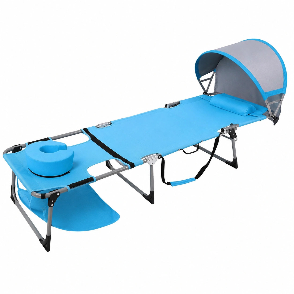 Tumbona Plegable Ajustable con Parasol para Jardín y Piscina, Azul Grande